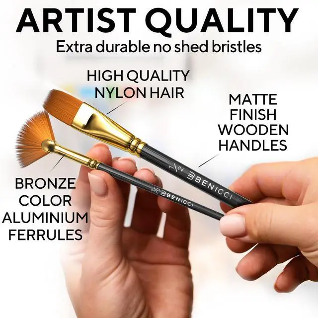 Alt view image 3 of 7 - Professional Artist Paint Brush Set of 12 - Painting Brushes Kit for Kids, Adults Fabulous for Canvas, Watercolor & Fabric - for Beginners and Professionals - Great for Water, Oil or Acrylic Painting