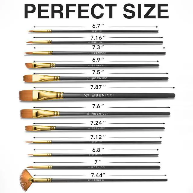 Alt view image 7 of 7 - Professional Artist Paint Brush Set of 12 - Painting Brushes Kit for Kids, Adults Fabulous for Canvas, Watercolor & Fabric - for Beginners and Professionals - Great for Water, Oil or Acrylic Painting