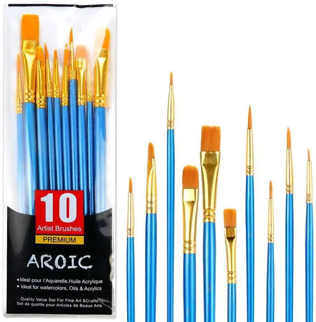 Main image of 10 Pcs Paint Brushes, Acrylic Oil Watercolor Painting Brush Set | Nylon Hair Brushes Artist Professional Drawing Kits for Adult, Kids Face Canvas Rock Painting Arts Crafts Supplies(1 Pack)