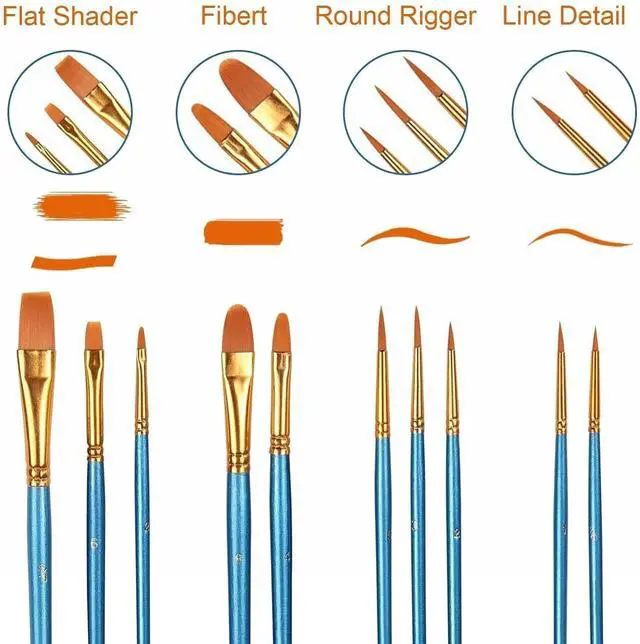 Alt view image 2 of 7 - 10 Pcs Paint Brushes, Acrylic Oil Watercolor Painting Brush Set | Nylon Hair Brushes Artist Professional Drawing Kits for Adult, Kids Face Canvas Rock Painting Arts Crafts Supplies(1 Pack)