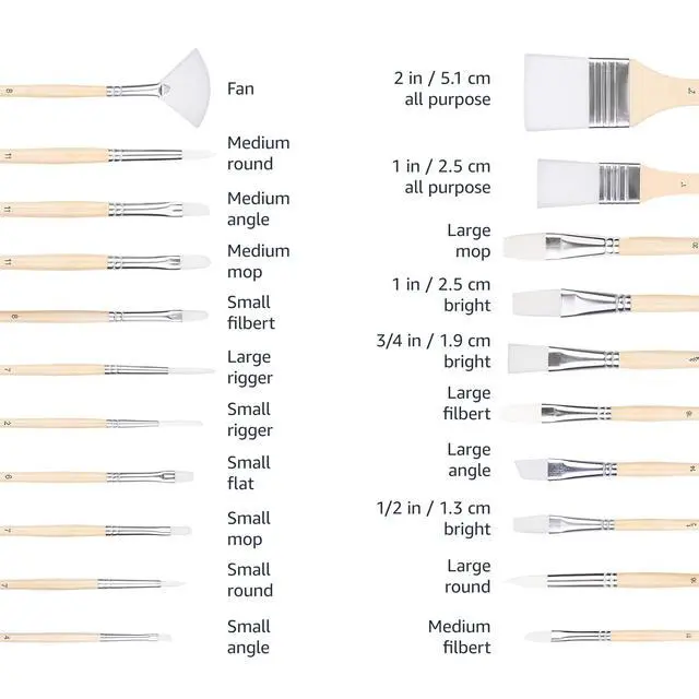 Alt view image 2 of 7 - Multi-shaped Polyester Paint Brushes for Acrylic, Oil, Watercolor, Gouache, Fine Detailing, Face Painting, 24 Count Different Sizes, Wood Color