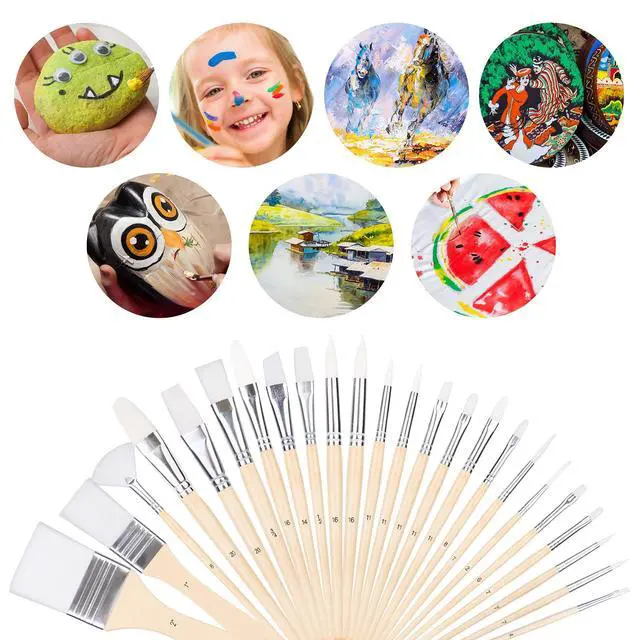 Alt view image 6 of 7 - Multi-shaped Polyester Paint Brushes for Acrylic, Oil, Watercolor, Gouache, Fine Detailing, Face Painting, 24 Count Different Sizes, Wood Color