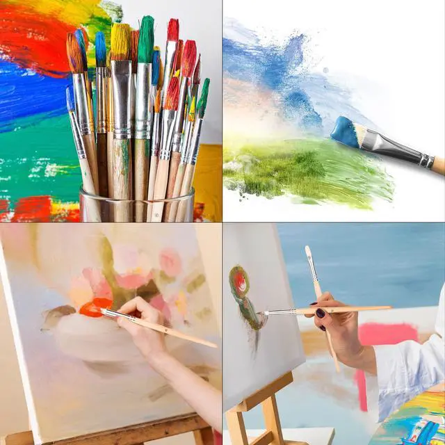 Alt view image 7 of 7 - Multi-shaped Polyester Paint Brushes for Acrylic, Oil, Watercolor, Gouache, Fine Detailing, Face Painting, 24 Count Different Sizes, Wood Color