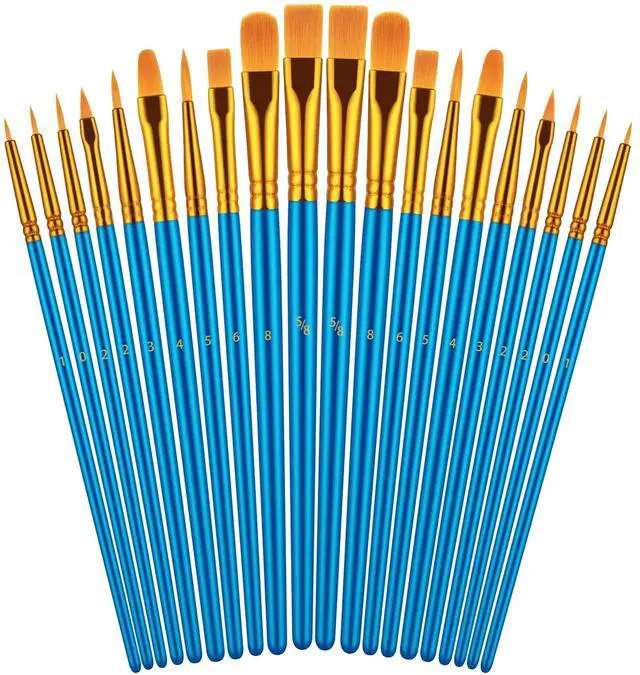 Main image of Paint Brushes Set for Acrylic Painting, 20 Pcs Oil Watercolor Acrylic Paint Brush, Artist Paintbrushes for Body Face Rock Canvas, Kids Adult Drawing Arts Crafts Supplies, Blue | Artist Paintbrushes