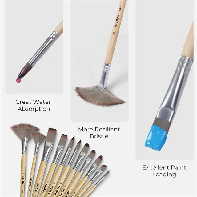 Alt view image 4 of 7 - 32pcs Paint Brush Set, Acrylic Paint Brushes, Professional Artist Series with Paint Spatula and Cloth Roll, Paintbrushes for Oil, Acrylic Canvas Paintings, Watercolor, Art Supplies