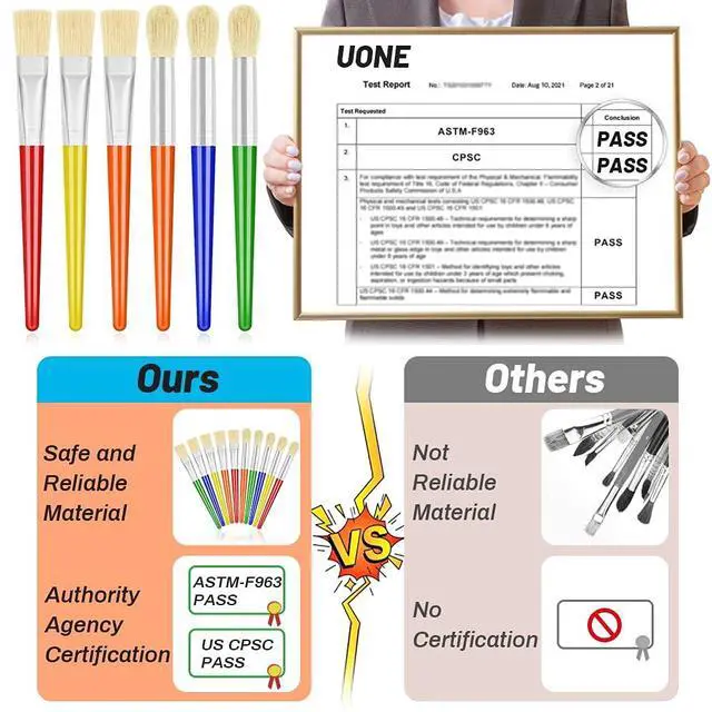 Alt view image 2 of 7 - 10Pcs Paint Brushes for Kids, Anezus Kids Paint Brushes Toddler Large Chubby Brushes Round and Flat Preschool Painting Brushes for Washable Paint Acrylic Paint