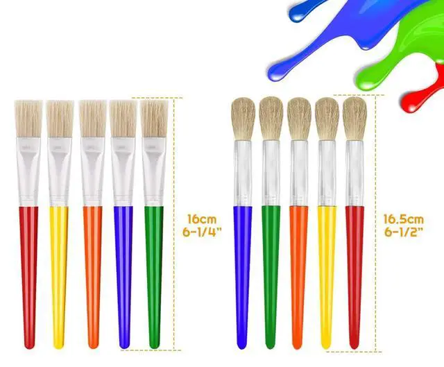 Alt view image 3 of 7 - 10Pcs Paint Brushes for Kids, Anezus Kids Paint Brushes Toddler Large Chubby Brushes Round and Flat Preschool Painting Brushes for Washable Paint Acrylic Paint