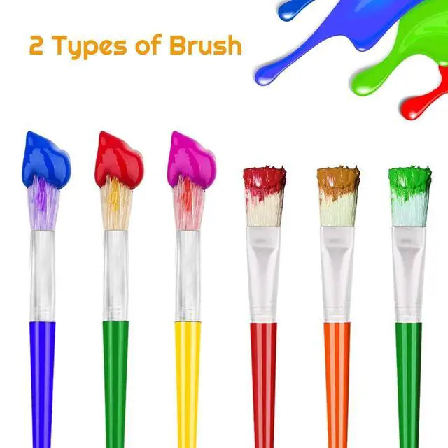 Alt view image 4 of 7 - 10Pcs Paint Brushes for Kids, Anezus Kids Paint Brushes Toddler Large Chubby Brushes Round and Flat Preschool Painting Brushes for Washable Paint Acrylic Paint