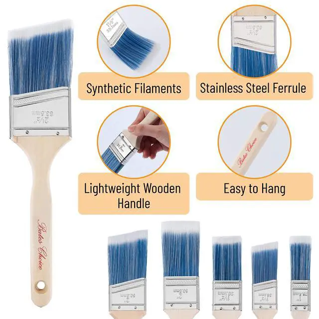 Alt view image 3 of 7 - Bates- Paint Brushes, 6 Pack, Treated Wood Handle Brushes for Walls | for Stain Application and Interior Painting Projects