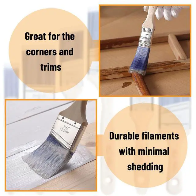 Alt view image 5 of 7 - Bates- Paint Brushes, 6 Pack, Treated Wood Handle Brushes for Walls | for Stain Application and Interior Painting Projects