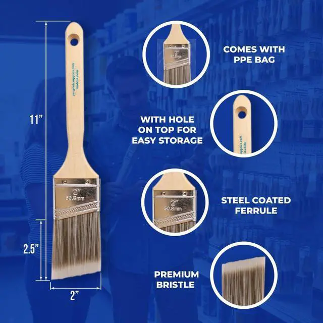 Alt view image 2 of 7 - Paint Brushes, 2 Inch Angled Paint Brush, Trim & Walls, 3 Pack | Cutting-in & detail work | Furniture, cabinets & doors | Interior & exterior | Latex & oil-based | Medium stiff bristles