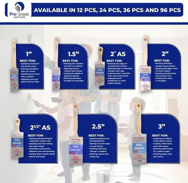 Alt view image 7 of 7 - Paint Brushes, 2 Inch Angled Paint Brush, Trim & Walls, 3 Pack | Cutting-in & detail work | Furniture, cabinets & doors | Interior & exterior | Latex & oil-based | Medium stiff bristles