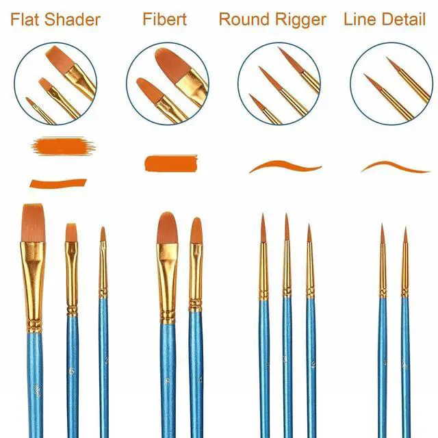Alt view image 2 of 5 - 60 Pcs Paint Brushes, Acrylic Paint Brush Set for Oil & Watercolor | Professional Nylon Hair Wooden Handle Artist Painting Kit, Bulk Art Drawing Supplies for Adults, Beginners & Kids (6 Packs)