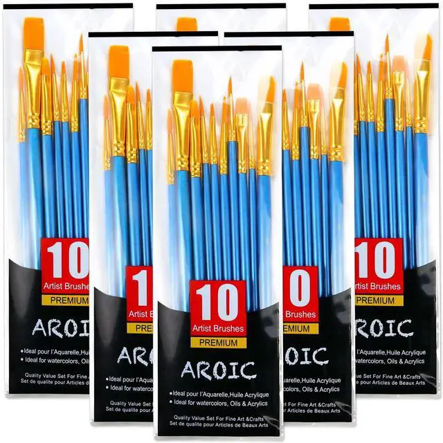 Main image of 60 Pcs Paint Brushes, Acrylic Paint Brush Set for Oil & Watercolor | Professional Nylon Hair Wooden Handle Artist Painting Kit, Bulk Art Drawing Supplies for Adults, Beginners & Kids (6 Packs)