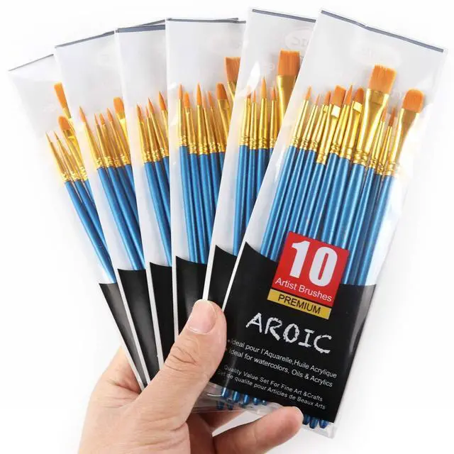Alt view image 4 of 5 - 60 Pcs Paint Brushes, Acrylic Paint Brush Set for Oil & Watercolor | Professional Nylon Hair Wooden Handle Artist Painting Kit, Bulk Art Drawing Supplies for Adults, Beginners & Kids (6 Packs)