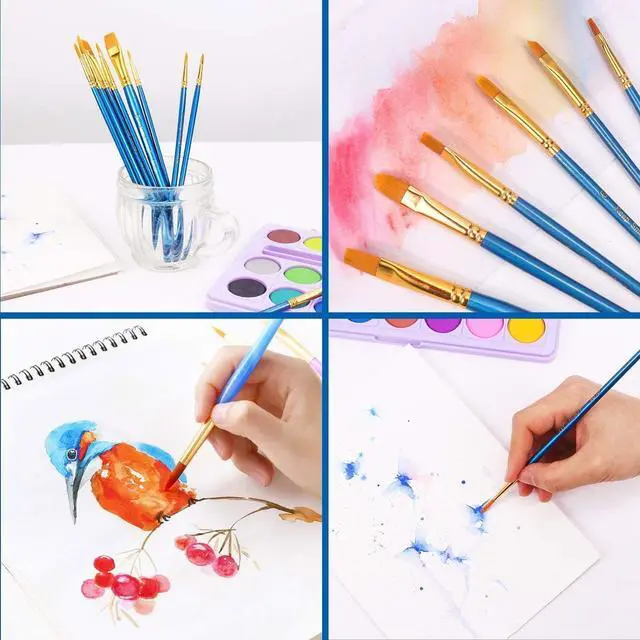 Alt view image 5 of 5 - 60 Pcs Paint Brushes, Acrylic Paint Brush Set for Oil & Watercolor | Professional Nylon Hair Wooden Handle Artist Painting Kit, Bulk Art Drawing Supplies for Adults, Beginners & Kids (6 Packs)