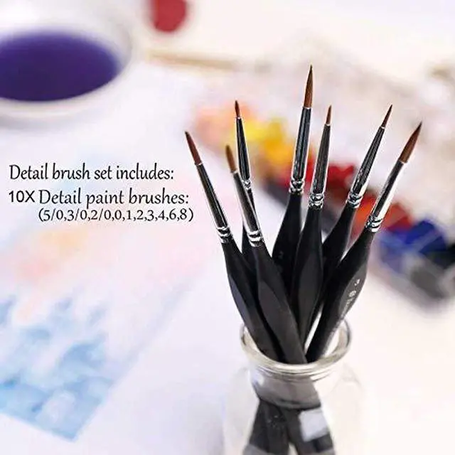 Alt view image 2 of 6 - Detail Paint Brushes Set 10pcs | Miniature Brushes, Fine Detailing & Art Painting, Acrylic, Watercolor, Oil, Models