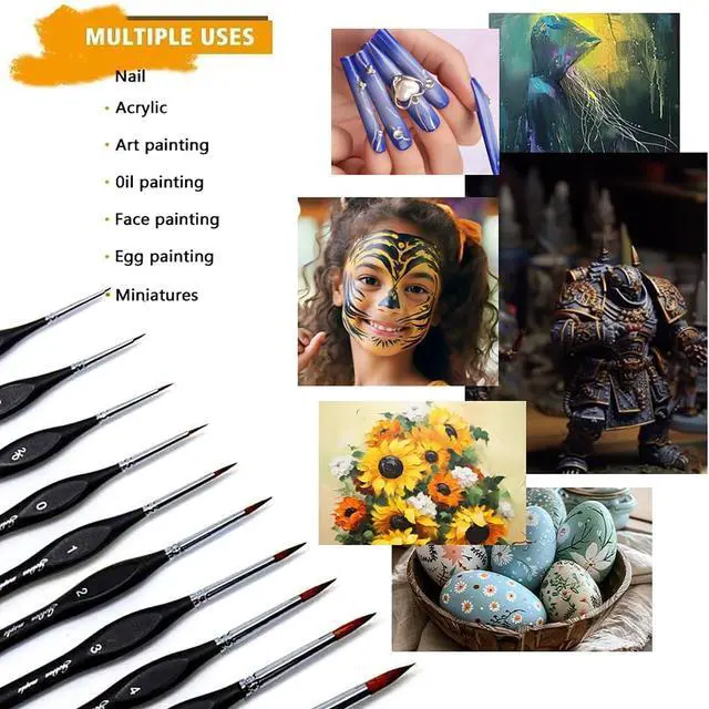 Alt view image 3 of 6 - Detail Paint Brushes Set 10pcs | Miniature Brushes, Fine Detailing & Art Painting, Acrylic, Watercolor, Oil, Models