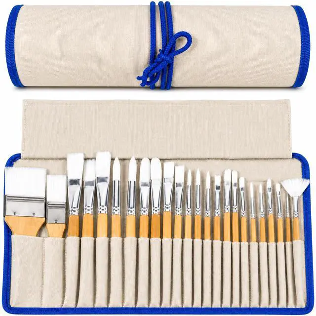 Main image of Paint Brushes Set of 24 Different Shapes Professional Painting Brushes for Oil, Acrylic Canvas and Watercolor Painting (White)