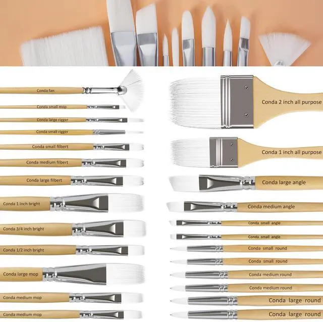 Alt view image 2 of 7 - Paint Brushes Set of 24 Different Shapes Professional Painting Brushes for Oil, Acrylic Canvas and Watercolor Painting (White)