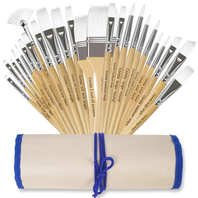 Alt view image 7 of 7 - Paint Brushes Set of 24 Different Shapes Professional Painting Brushes for Oil, Acrylic Canvas and Watercolor Painting (White)
