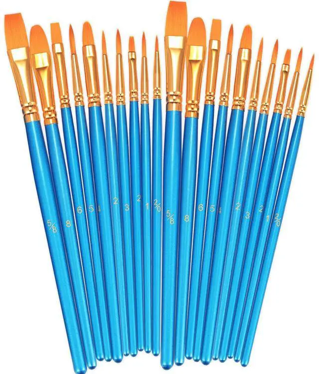 Main image of Paint Brushes Set, 20 Pcs Small Paint Brush Kit Round Flat Tip Nylon Hair, for Acrylic Painting, Watercolor, Oil Painting, Kids Face Nail Art Canvas Rock Craft, Art Supplies, Blue