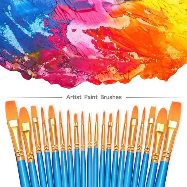 Alt view image 2 of 7 - Paint Brushes Set, 20 Pcs Small Paint Brush Kit Round Flat Tip Nylon Hair, for Acrylic Painting, Watercolor, Oil Painting, Kids Face Nail Art Canvas Rock Craft, Art Supplies, Blue