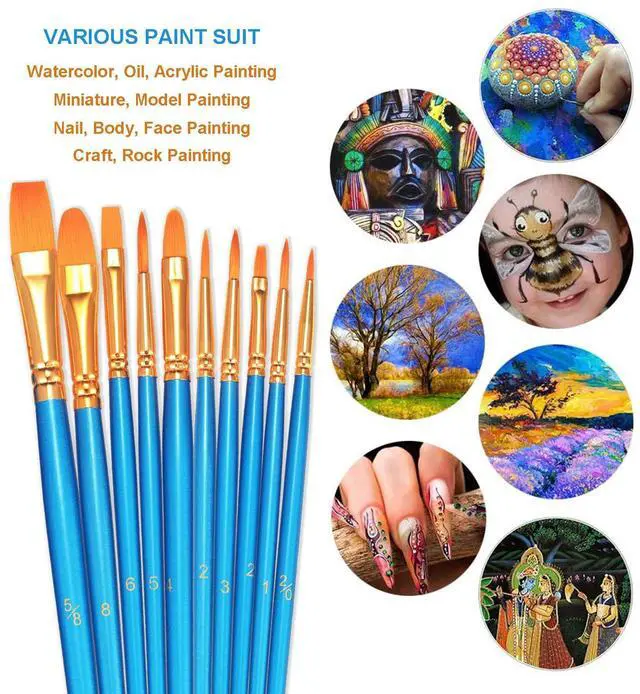 Alt view image 3 of 7 - Paint Brushes Set, 20 Pcs Small Paint Brush Kit Round Flat Tip Nylon Hair, for Acrylic Painting, Watercolor, Oil Painting, Kids Face Nail Art Canvas Rock Craft, Art Supplies, Blue