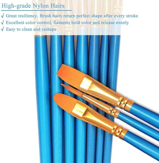 Alt view image 4 of 7 - Paint Brushes Set, 20 Pcs Small Paint Brush Kit Round Flat Tip Nylon Hair, for Acrylic Painting, Watercolor, Oil Painting, Kids Face Nail Art Canvas Rock Craft, Art Supplies, Blue