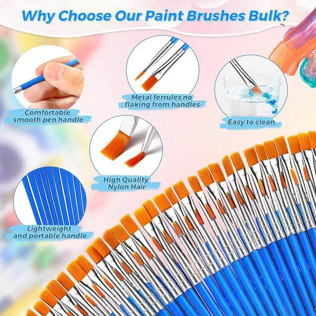 Alt view image 3 of 6 - 162 Pcs Paint Brushes Bulk, Round Flat Tip Acrylic Paint Brushes Set for Kids Classroom Crafts Oil Watercolor Canvases Face Painting Touch Up