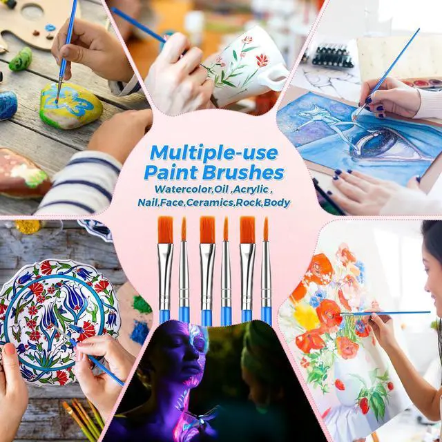 Alt view image 5 of 6 - 162 Pcs Paint Brushes Bulk, Round Flat Tip Acrylic Paint Brushes Set for Kids Classroom Crafts Oil Watercolor Canvases Face Painting Touch Up