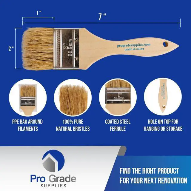 Alt view image 2 of 7 - 2" Chip Brushes, Disposable Paint Brushes, for Paint, 36 Pack | Natural bristle, wood handle | Contractor Pack | For Stain, Glue & Epoxy | Cabinets, Furniture, Fences