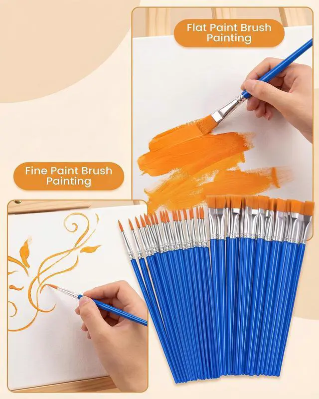 Alt view image 5 of 7 - Small Paint Brushes Bulk, 160 Pcs Flat Tip Round Acrylic Paint Brushes for Kids Classroom Acrylic Watercolor Canvas Face Painting Touch Up
