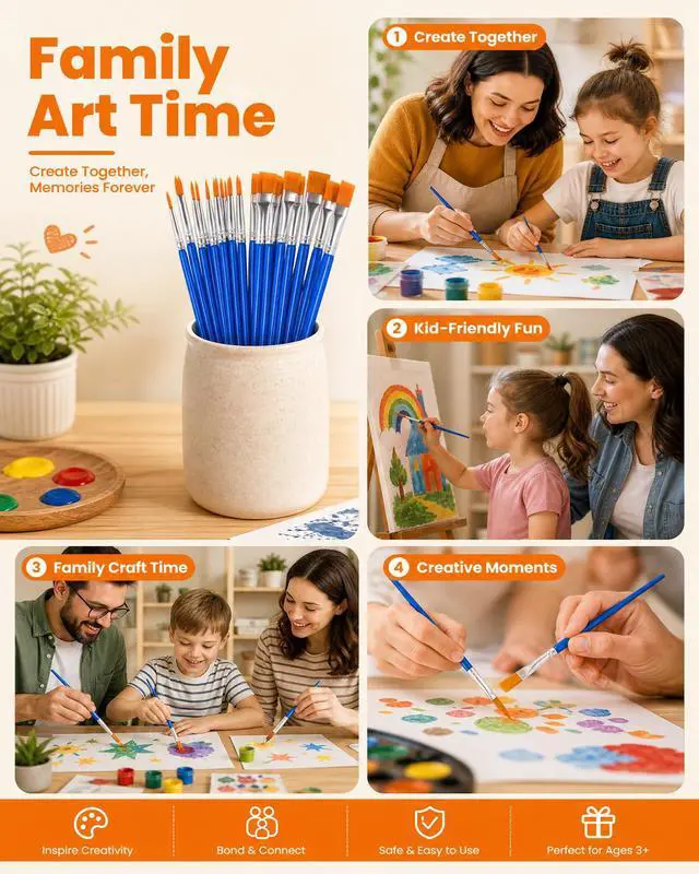 Alt view image 6 of 7 - Small Paint Brushes Bulk, 160 Pcs Flat Tip Round Acrylic Paint Brushes for Kids Classroom Acrylic Watercolor Canvas Face Painting Touch Up