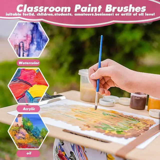Alt view image 3 of 7 - Small Paint Brushes Bulk, 110 Pcs Flat Tip Round Acrylic Paint Brushes for Kids Classroom Acrylic Watercolor Canvas Face Painting Touch Up