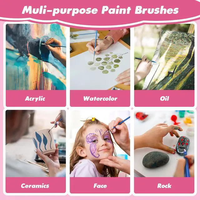 Alt view image 4 of 7 - Small Paint Brushes Bulk, 110 Pcs Flat Tip Round Acrylic Paint Brushes for Kids Classroom Acrylic Watercolor Canvas Face Painting Touch Up