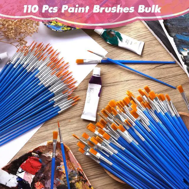 Alt view image 7 of 7 - Small Paint Brushes Bulk, 110 Pcs Flat Tip Round Acrylic Paint Brushes for Kids Classroom Acrylic Watercolor Canvas Face Painting Touch Up