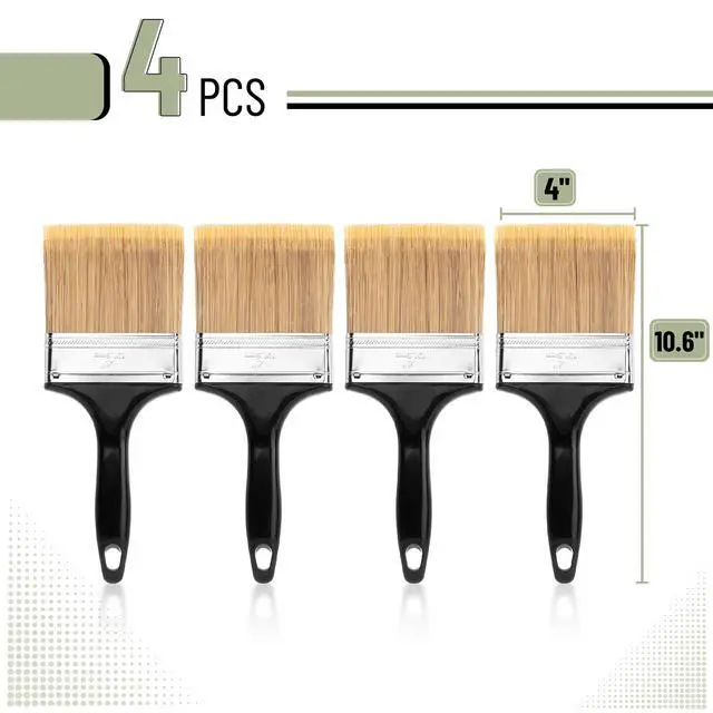 Alt view image 2 of 6 - Bates- Paint Brushes, 4-Inch, 4 Pack, Flat Paint Brushes | for Walls Furniture Wood Surfaces Interior Painting & Home Improvement Projects