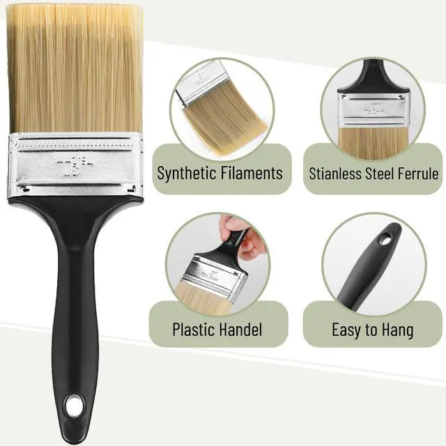Alt view image 3 of 6 - Bates- Paint Brushes, 4-Inch, 4 Pack, Flat Paint Brushes | for Walls Furniture Wood Surfaces Interior Painting & Home Improvement Projects
