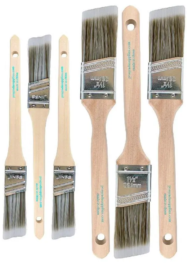 Main image of Angled Paint Brushes, Assorted Paint Brush Set for Trim, 6 Pc | Interior & exterior | Furniture, cabinets, doors & fences | Latex & oil-based | Medium stiff bristles, softwood handles