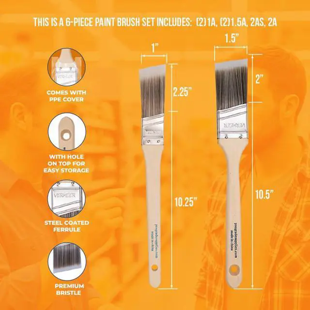 Alt view image 2 of 7 - Angled Paint Brushes, Assorted Paint Brush Set for Trim, 6 Pc | Interior & exterior | Furniture, cabinets, doors & fences | Latex & oil-based | Medium stiff bristles, softwood handles