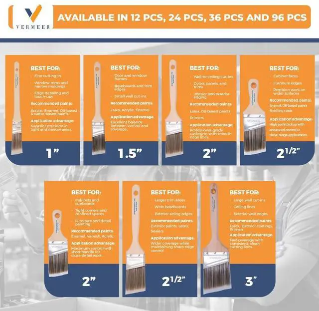 Alt view image 7 of 7 - Angled Paint Brushes, Assorted Paint Brush Set for Trim, 6 Pc | Interior & exterior | Furniture, cabinets, doors & fences | Latex & oil-based | Medium stiff bristles, softwood handles