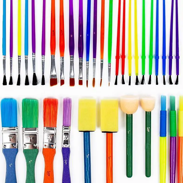 Main image of HoPaint Brushes -35 All Purpose Paint Brushes Value Pack Includes 8 Different Types of Brushes, Great with Watercolors, Acrylic & Washable Paints. Multicolored