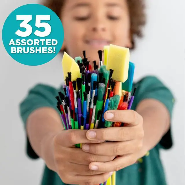 Alt view image 2 of 6 - HoPaint Brushes -35 All Purpose Paint Brushes Value Pack Includes 8 Different Types of Brushes, Great with Watercolors, Acrylic & Washable Paints. Multicolored