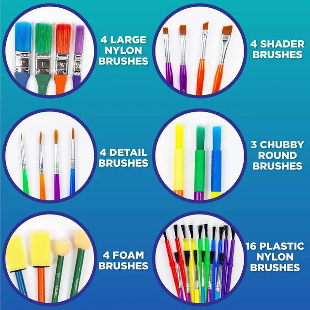 Alt view image 3 of 6 - HoPaint Brushes -35 All Purpose Paint Brushes Value Pack Includes 8 Different Types of Brushes, Great with Watercolors, Acrylic & Washable Paints. Multicolored