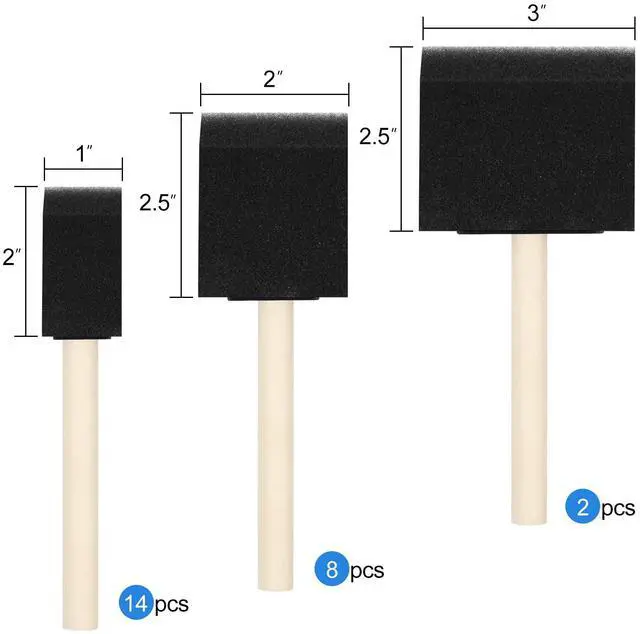 Alt view image 2 of 7 - 24 Pcs Foam Paint Brushes, Wood Handle Sponge Brushes for Painting, Staining, Varnishes, and DIY Craft Projects (1'', 2'' and 3'')