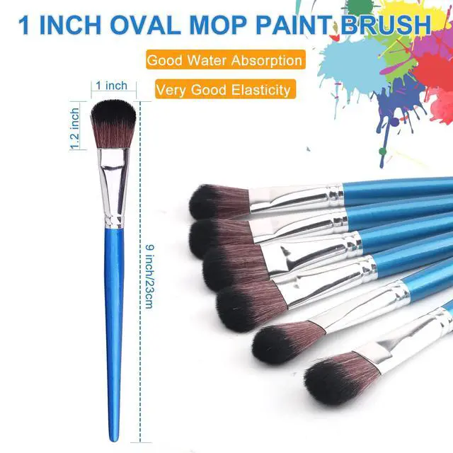 Alt view image 3 of 5 - 1 Inch Oval Mop Brush Set, 6PCS Blending Brushes for Acrylic Painting | Professional oval mop brushes for acrylic blending, watercolor softening, color transitions, base coating and fine art