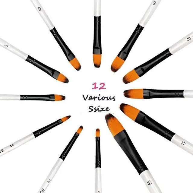 Alt view image 2 of 7 - Filbert Paint Brushes Set, 12 PCS Artist Brush for Acrylic Oil | Filbert Artist Paint brushes, Acrylic Oil Watercolor Gouache,Professional Painting Kits with Synthetic Nylon Tips, White