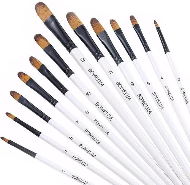 Main image of Filbert Paint Brushes Set, 12 PCS Artist Brush for Acrylic Oil | Filbert Artist Paint brushes, Acrylic Oil Watercolor Gouache,Professional Painting Kits with Synthetic Nylon Tips, White