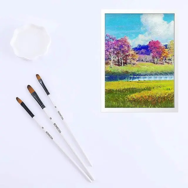 Alt view image 5 of 7 - Filbert Paint Brushes Set, 12 PCS Artist Brush for Acrylic Oil | Filbert Artist Paint brushes, Acrylic Oil Watercolor Gouache,Professional Painting Kits with Synthetic Nylon Tips, White
